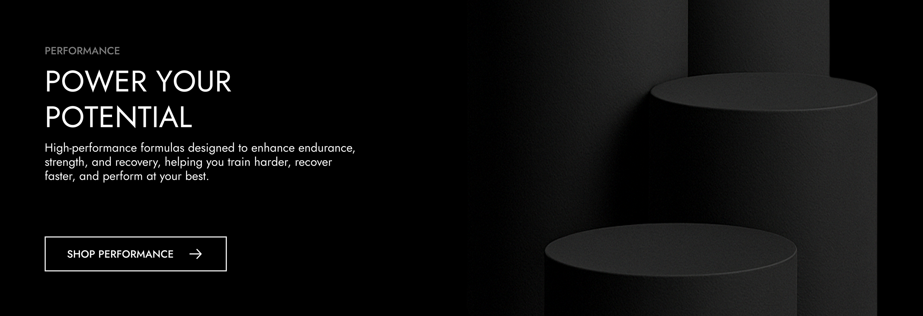 Black and white advertisement with text and a product display on a black background