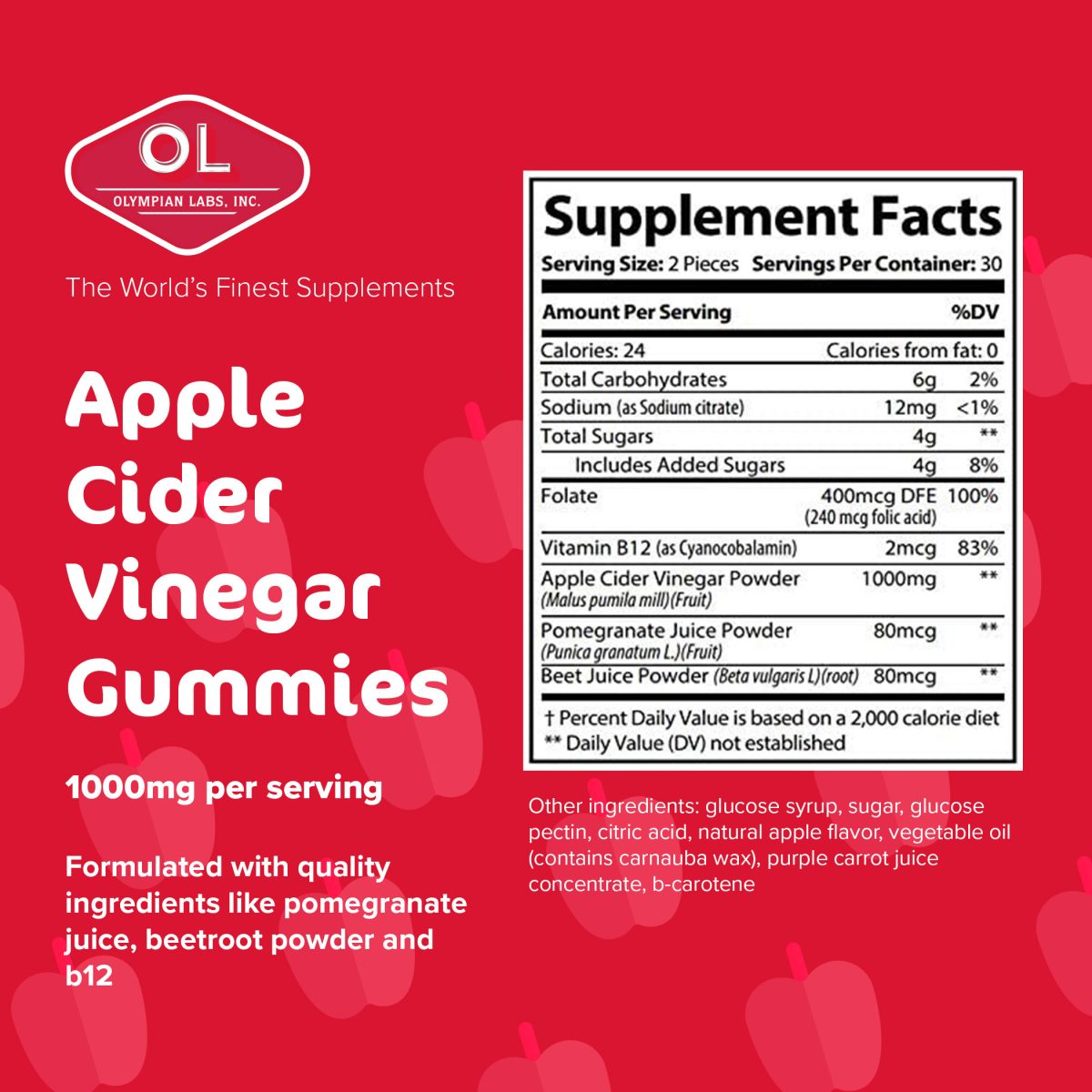 Apple Cider Vinegar Gummies With B-12 And Folate | Olympian Labs